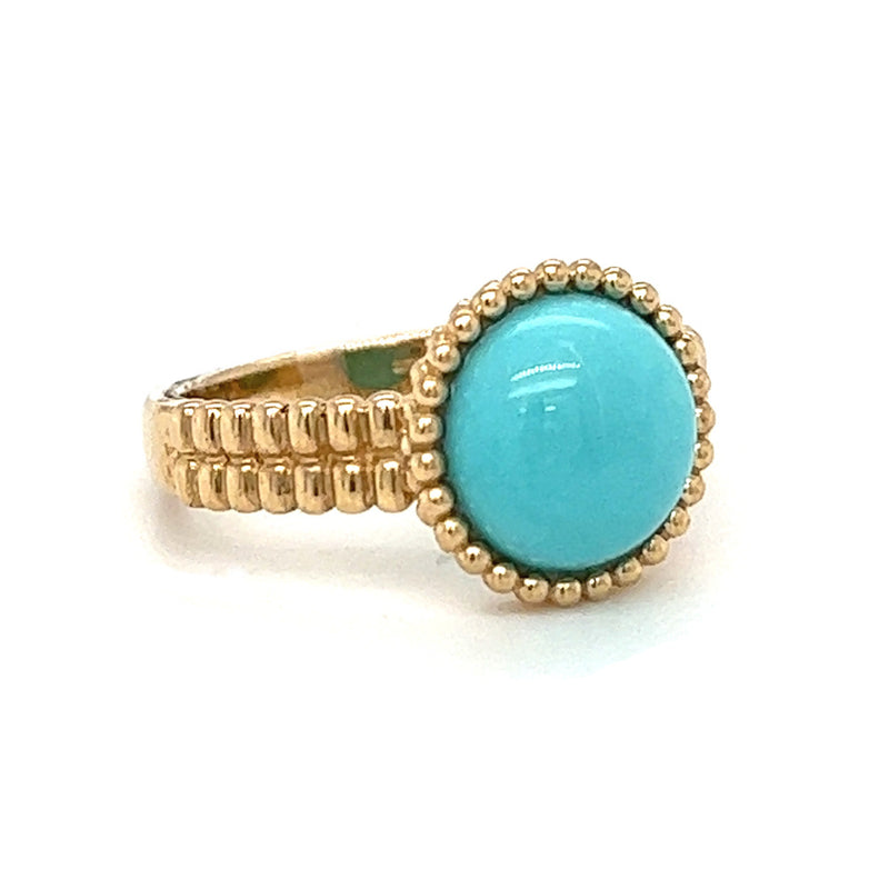 Turquoise Beaded Ring 9ct Gold Rubover Set side