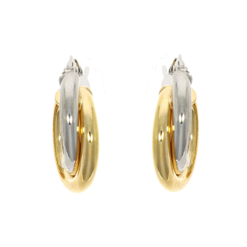 Yellow and White Double Hoop Earrings 9ct Gold front