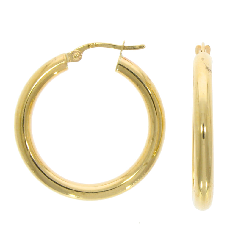 Plain 3mm Round Hoop Earrings 9ct Gold front and side