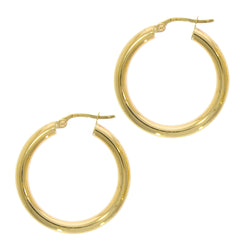 Plain 3mm Round Hoop Earrings 9ct Gold