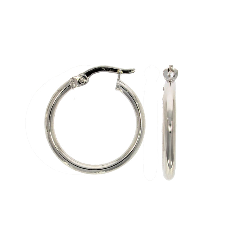 Plain 2mm Round Hoop Earrings 9ct White Gold front and side