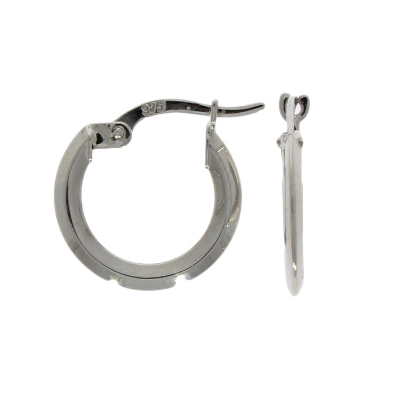 Knife Edge Hoop Earrings 9ct White Gold front and side