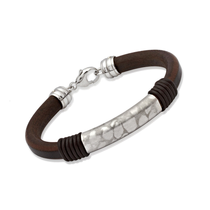 Unique & Co Mens Silver & Leather Bracelet  AB9BL