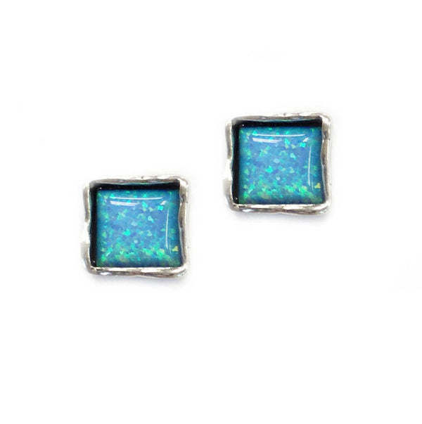 Aviv Silver Large Square Stud Opal Earrings