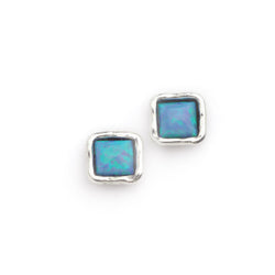 Aviv Silver Small Square Stud Opal Earrings ASE109