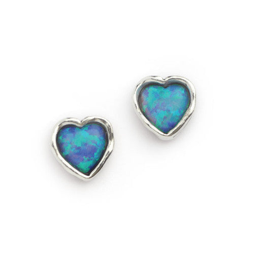 Aviv Silver Large Heart Stud Opal Earrings