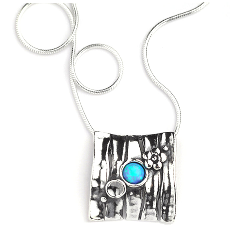 Aviv Silver Square Pendant with Opal ASN420OP