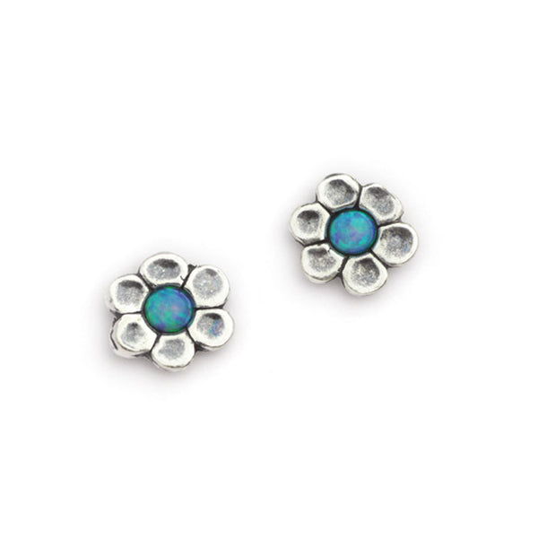 Aviv Silver Flower Stud Opal Earrings
