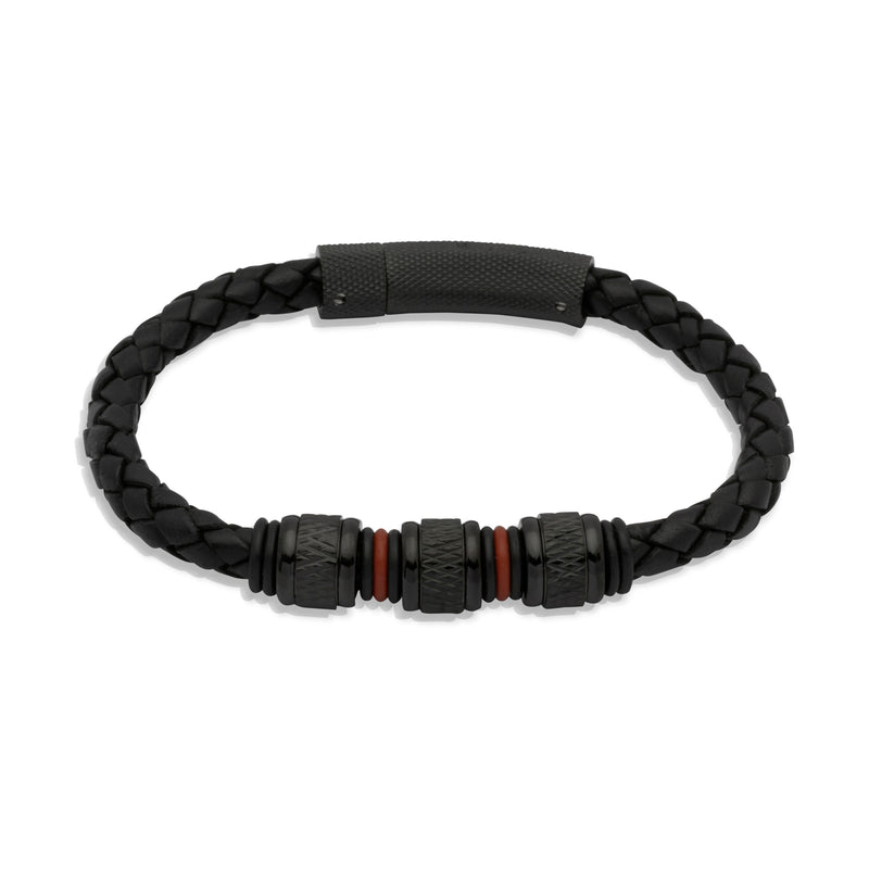 Unique & Co Mens Leather Bracelet with Steel Elements B190BL