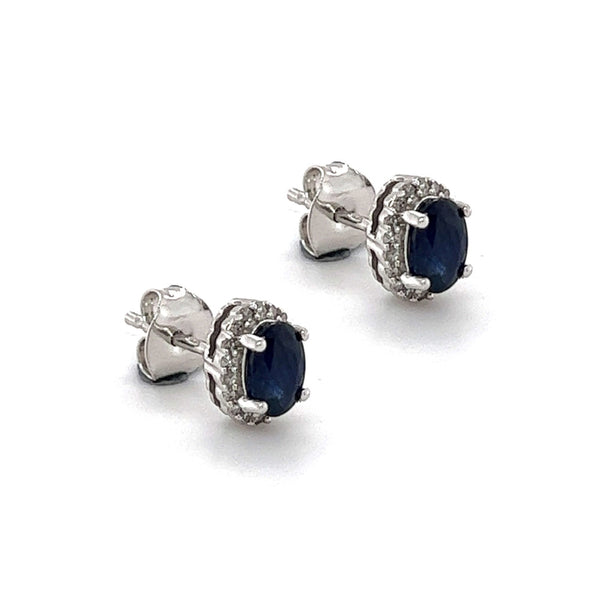 14ct White Gold Sapphire & Diamond Oval Cluster Earrings
