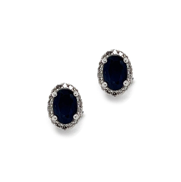 14ct White Gold Sapphire & Diamond Oval Cluster Earrings