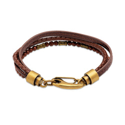 Unique & Co Mens Brown Leather & Hematite Bracelet B459DB