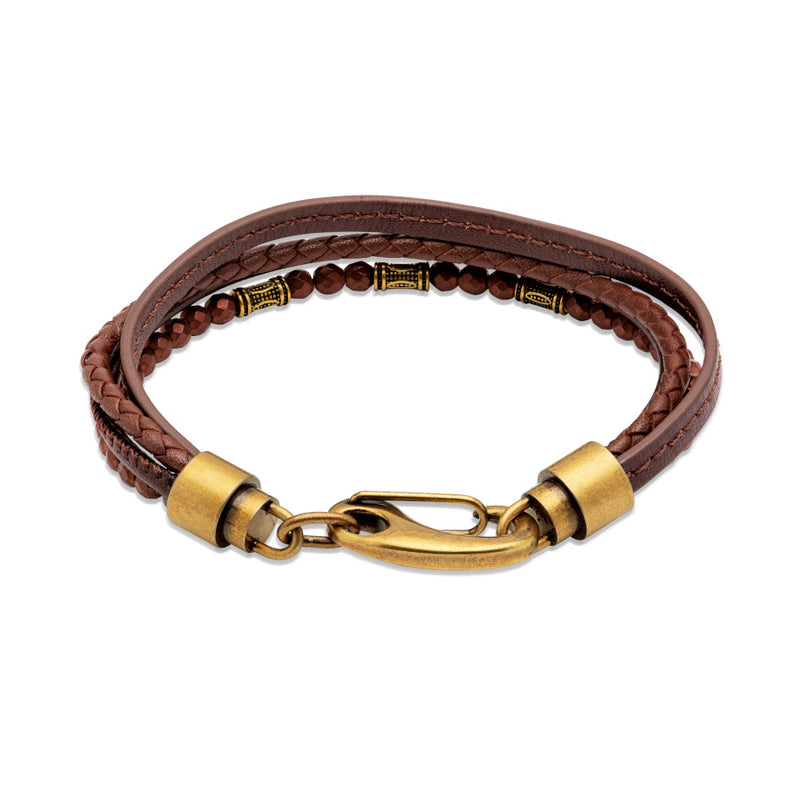 Unique & Co Mens Brown Leather & Hematite Bracelet B459DB