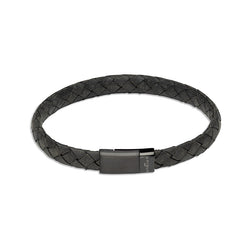 Unique & Co Mens Black Leather Bracelet B494ABL