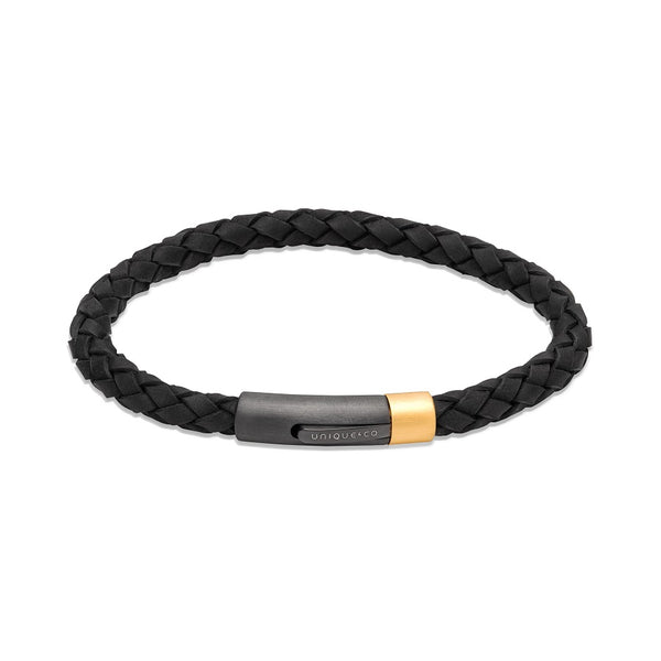 Unique & Co Mens Black Leather Bracelet B506GO