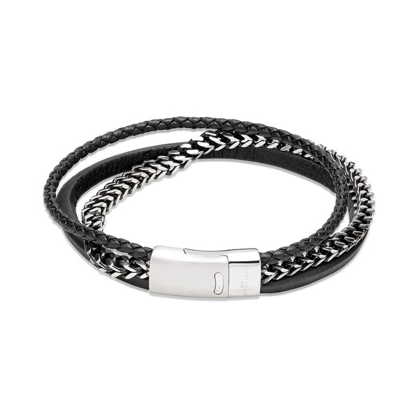 Unique & Co Mens Leather & Chain Bracelet B509BL