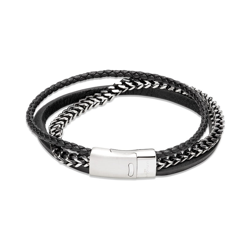 Unique & Co Mens Leather & Chain Bracelet B509BL