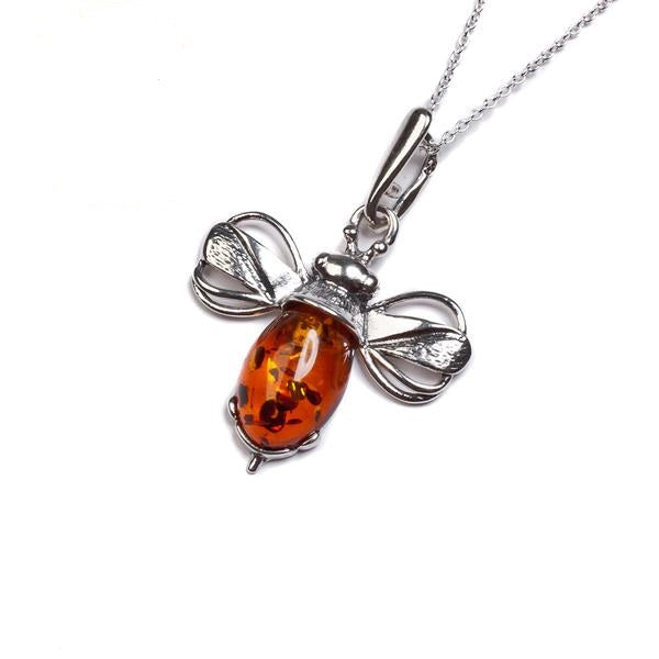 Henryka Miniature Bumble Bee Necklace in Silver and Amber