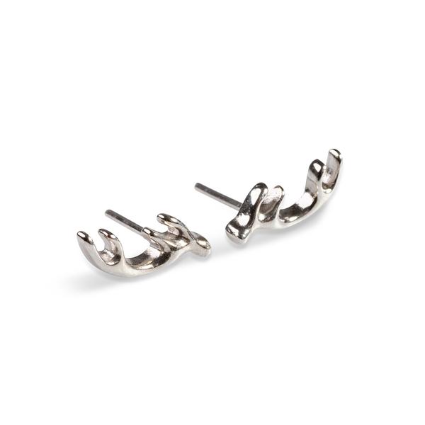 Henryka Stag Antler Stud Earrings in Silver