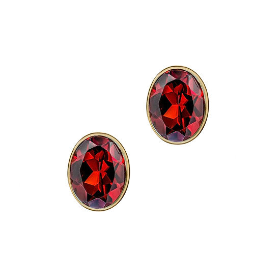 9ct Gold Oval Garnet Bezel Set Stud Earrings