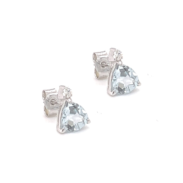 Aquamarine & Diamond Earrings 9ct White Gold side view