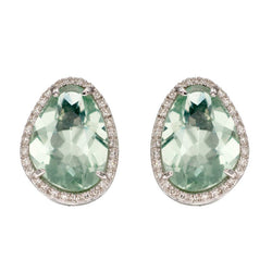 Green Fluorite and Diamond Earrings 9ct White Gold