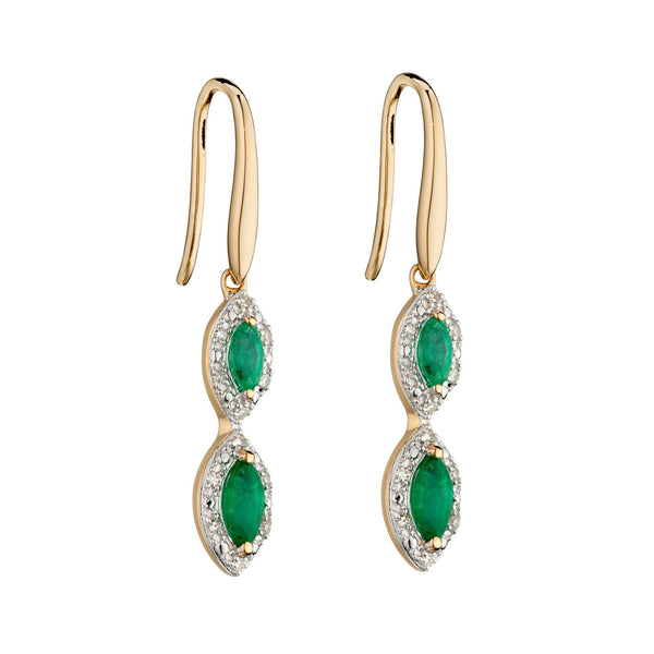 Marquise Drop Emerald Earring 9ct Yellow Gold