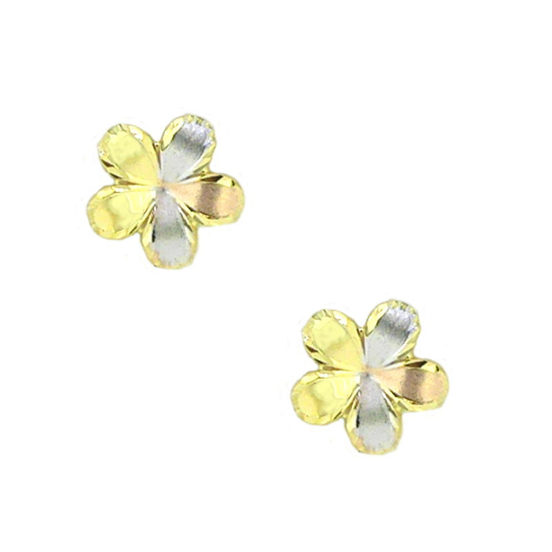 9ct 3 Colour Gold Flower Stud Earrings