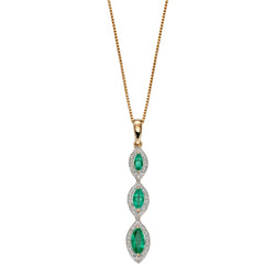 Triple Marquise Emerald Pendant 9ct Yellow Gold