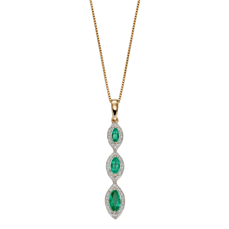 Triple Marquise Emerald Pendant 9ct Yellow Gold