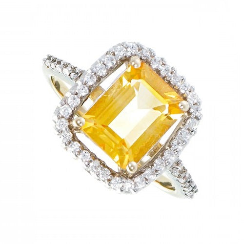 Citrine & CZ Cluster Ring 9ct Yellow Gold