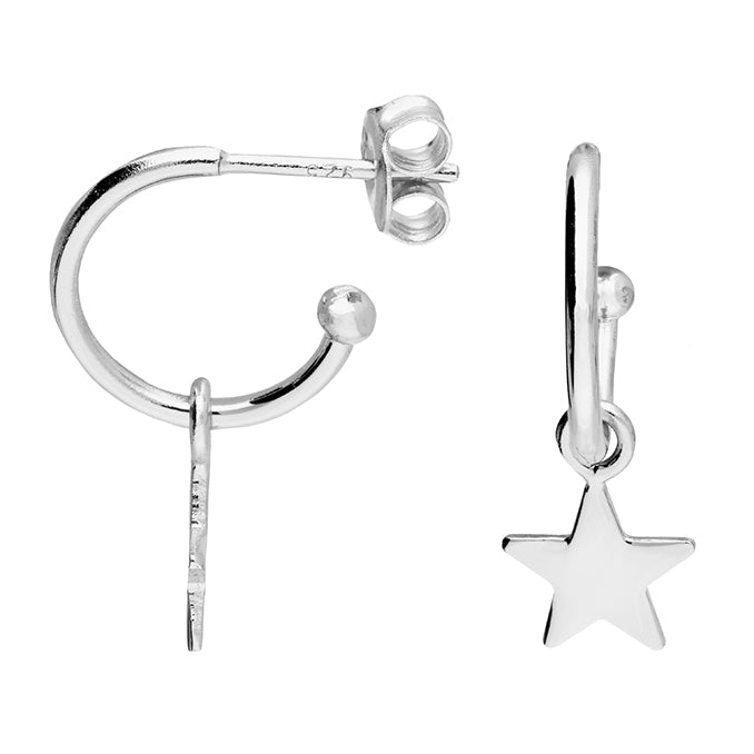 Sterling Silver Star Drop Half Hoop Earrings