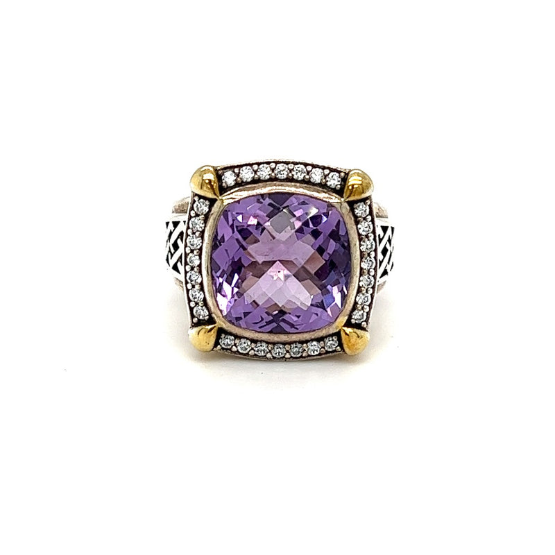Silver & Gold Plated Purple & White CZ Ring