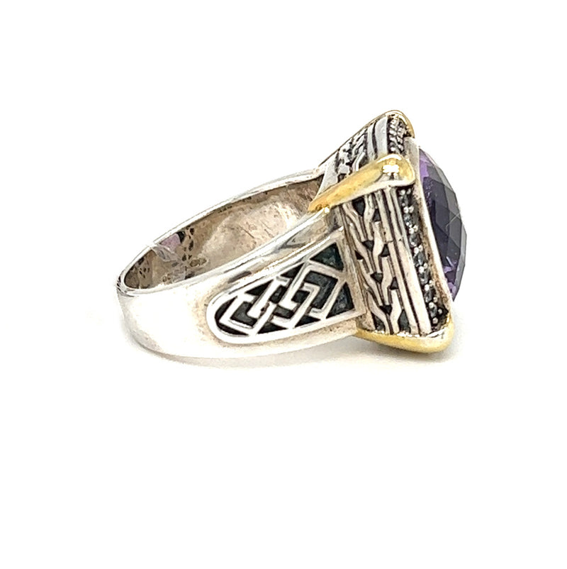 Silver & Gold Plated Purple & White CZ Ring side