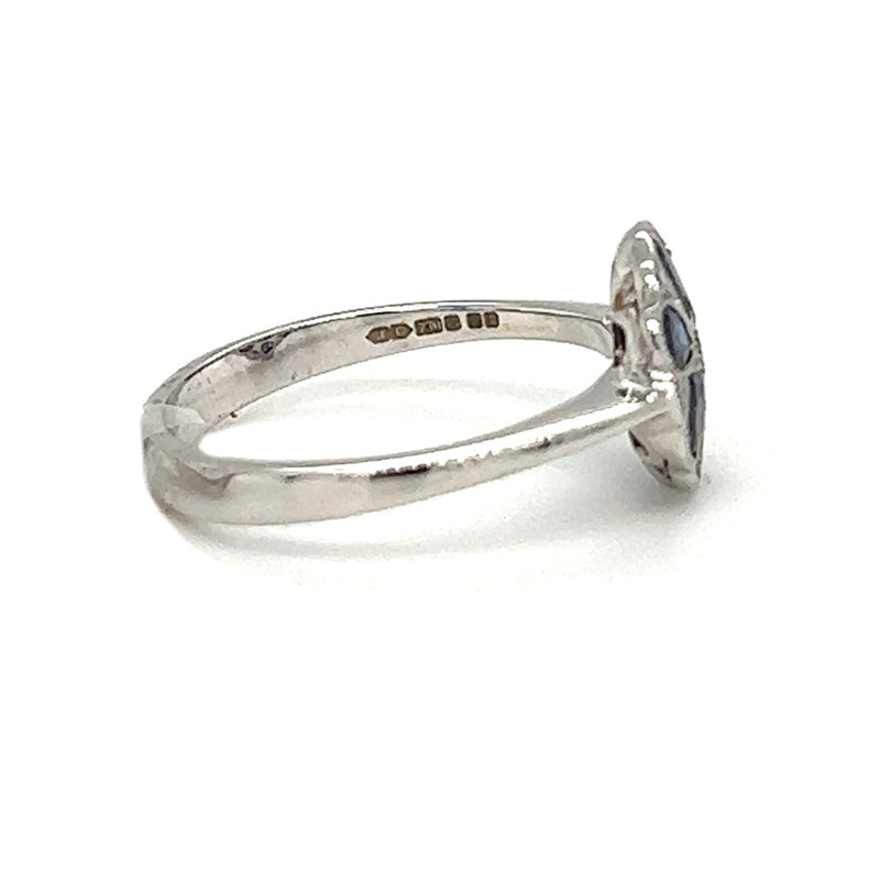 Sapphire & Diamond Pear Cluster Ring 18ct White Gold SIDE