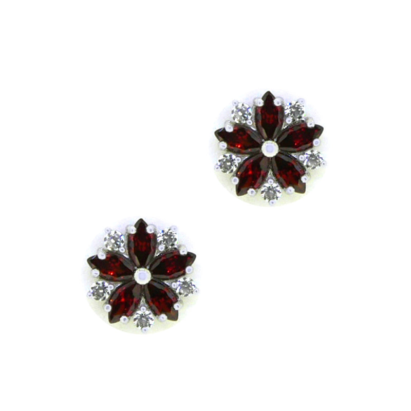 Sterling Silver Red & White CZ Cluster Earrings