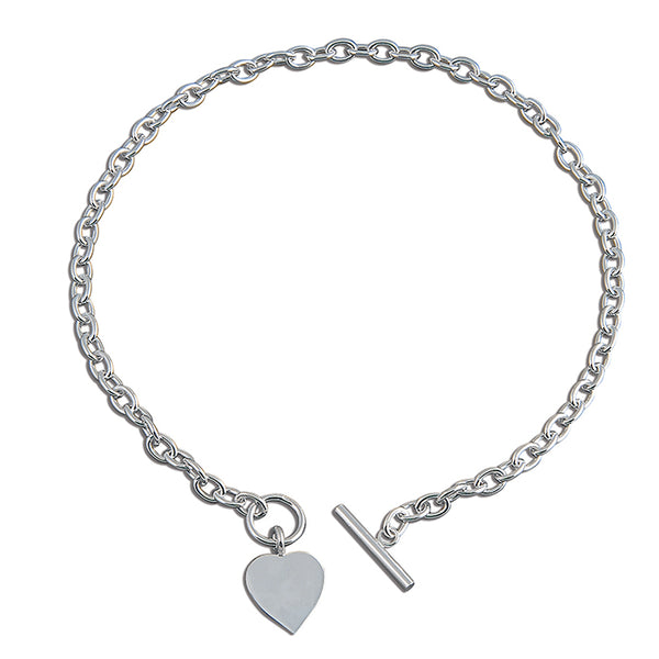 Sterling Silver Heavy Heart Belcher Necklace with T-Bar
