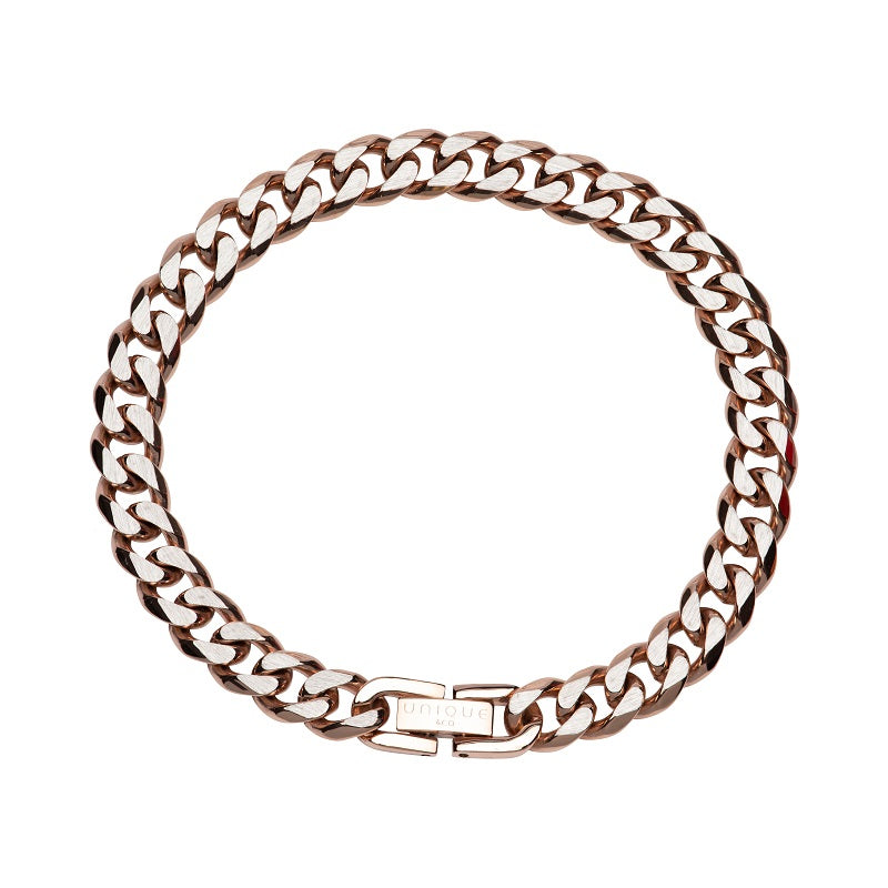 Unique & Co Mens Steel & Rose Curb Bracelet LAB157