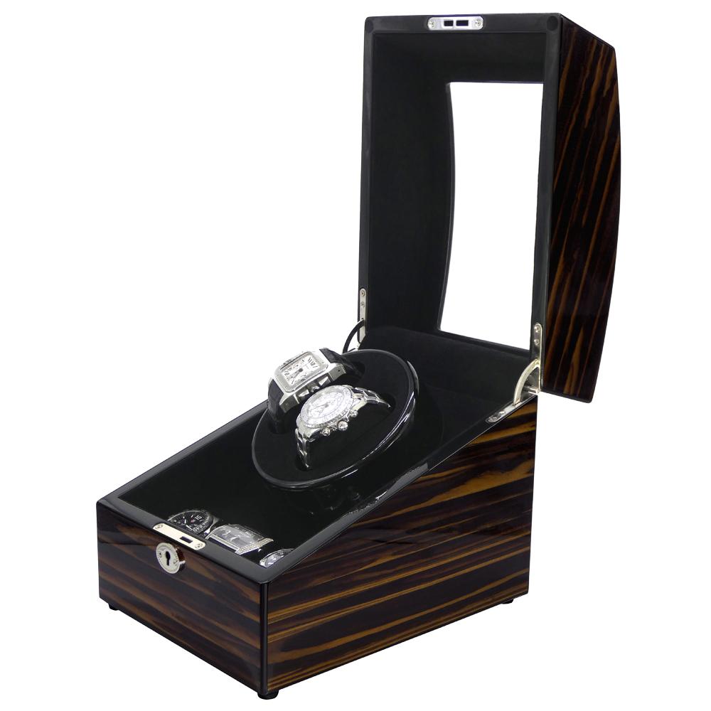 Luxury Double Watch Winder & 3 Slot Wooden Watch Case side