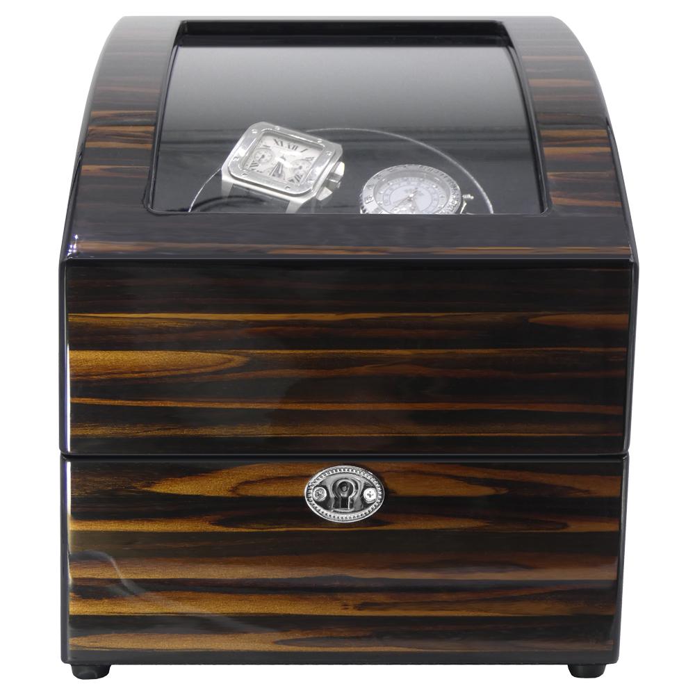 Luxury Double Watch Winder & 3 Slot Wooden Watch Case closed