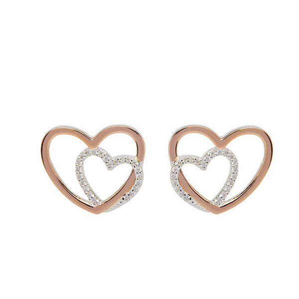 Unique & Co Sterling Silver Heart Stud Earrings with Rose Gold Plating ME660