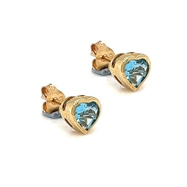 9ct Yellow Gold Heart Cut Blue Topaz Stud Earrings side