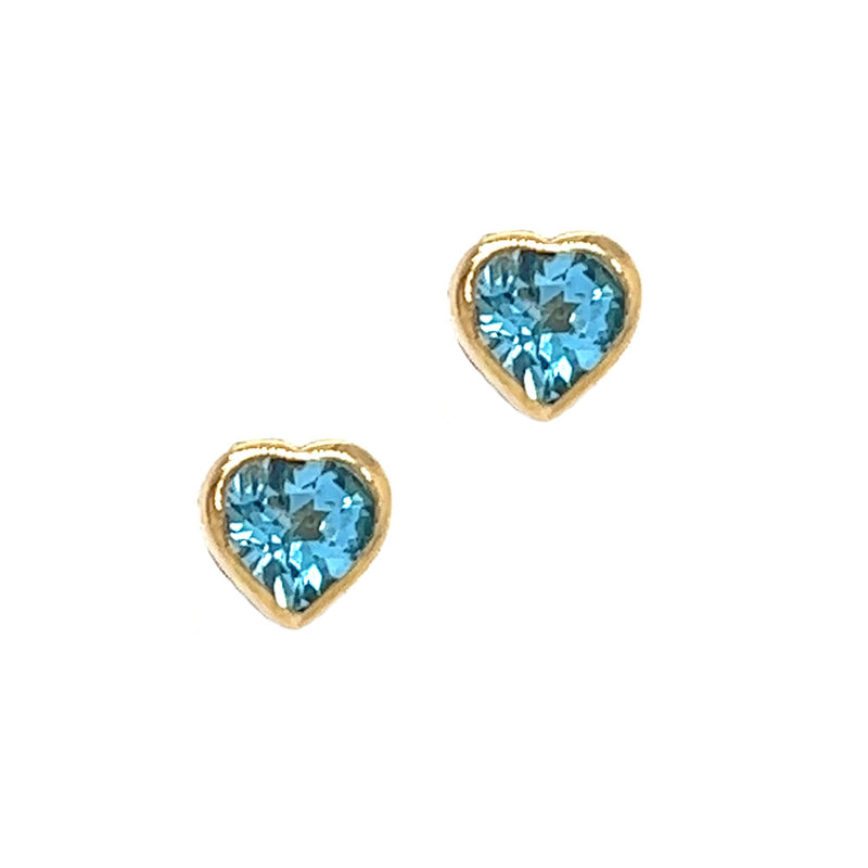 9ct Yellow Gold Heart Cut Blue Topaz Stud Earrings