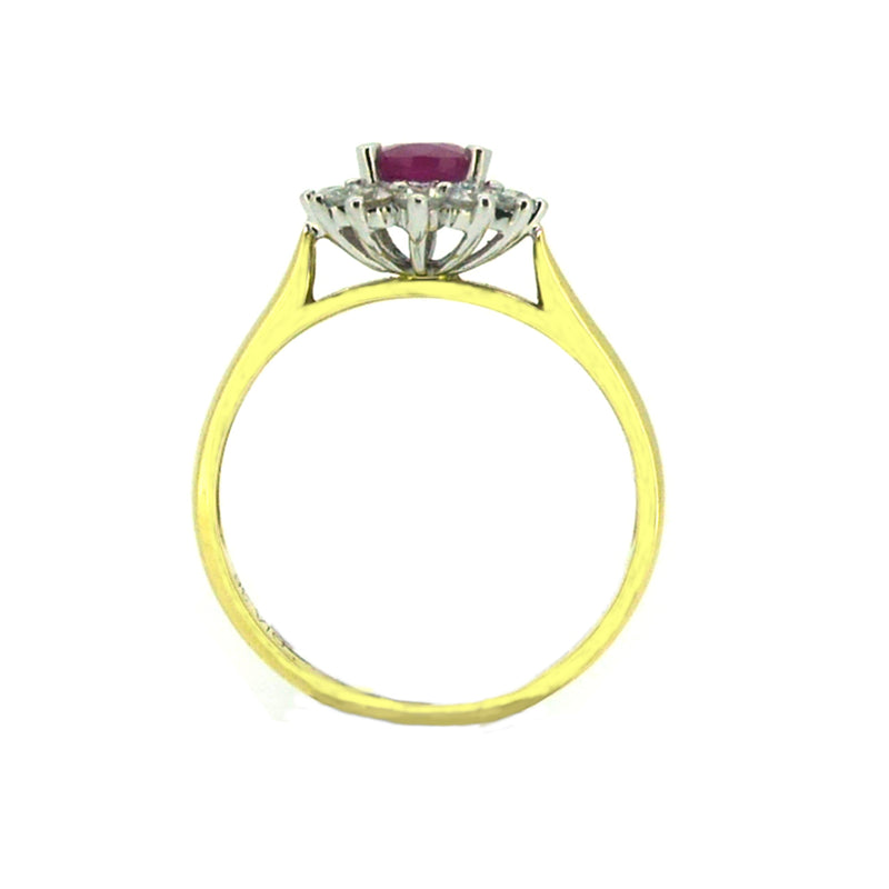 Ruby & Diamond Oval Cluster Ring 18ct Gold