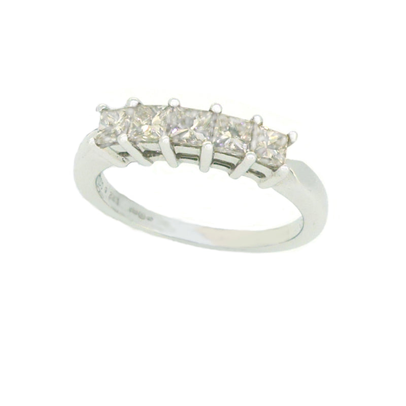 Diamond 5 Stone Princess Cut Eternity Ring 0.75ct 18ct White Gold