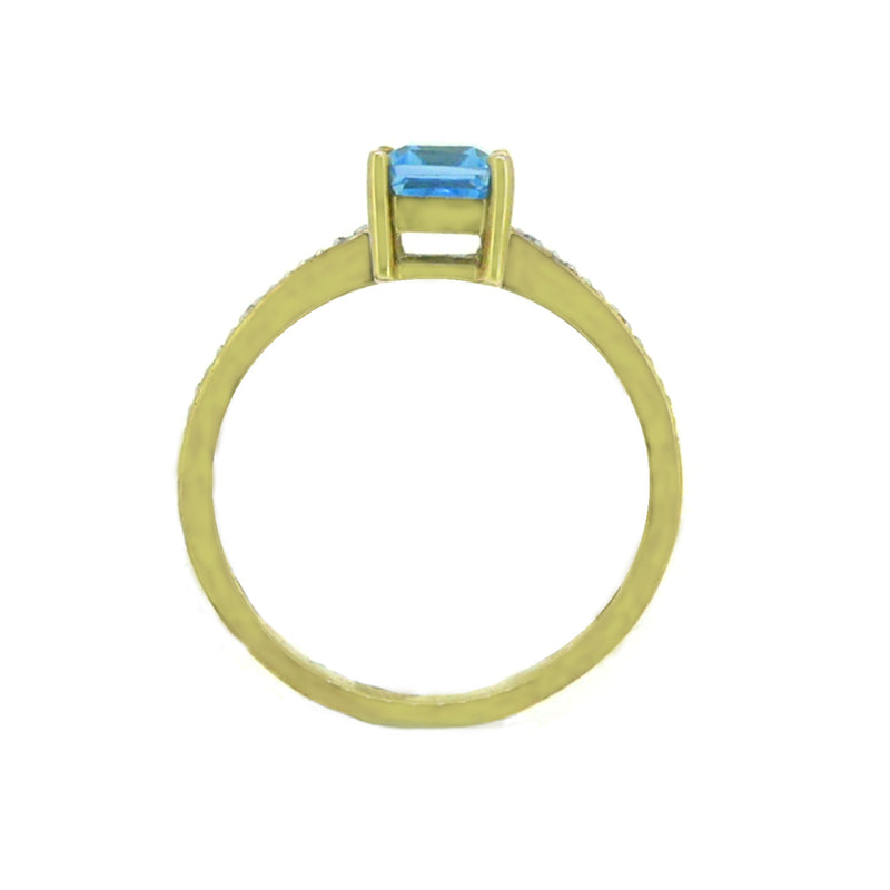 Rectangular Blue Topaz & Diamond Ring 9ct Gold