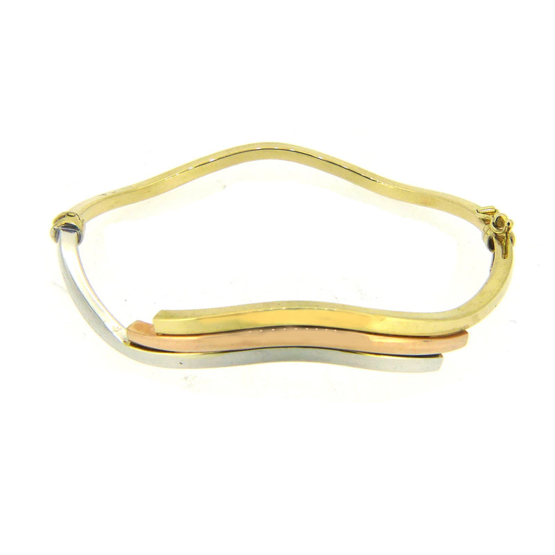 9ct 3 Colour Gold Wave Hinged Bangle