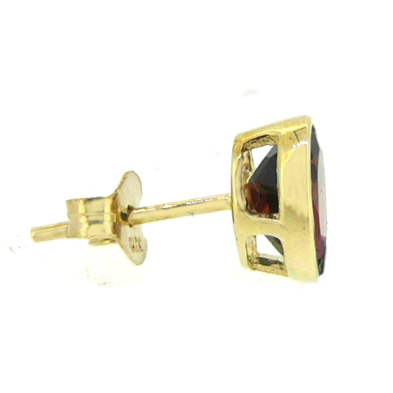 9ct Gold Oval Garnet Bezel Set Stud Earrings side view