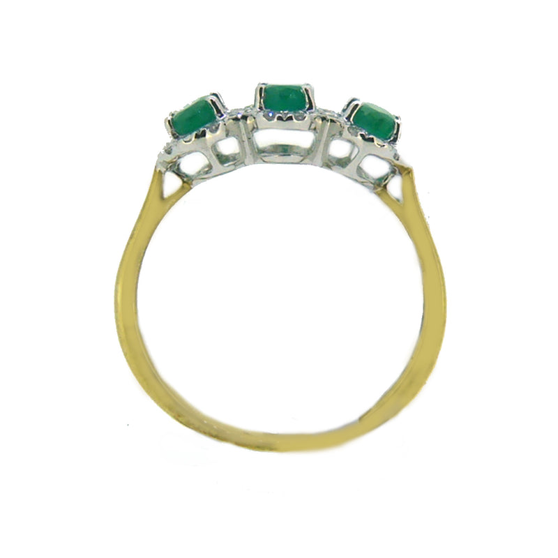 Emerald & Diamond Triple Cluster Ring 9ct Yellow Gold top