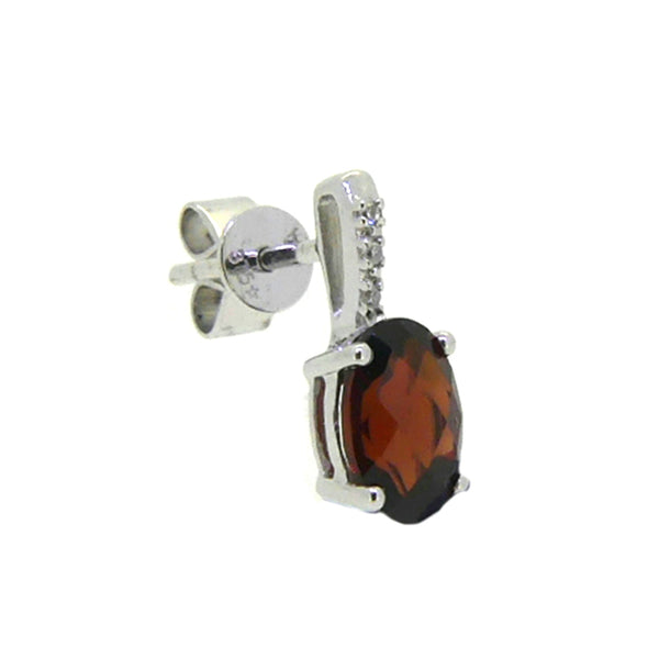 9ct White Gold Oval Garnet & Diamond Stud Earrings side
